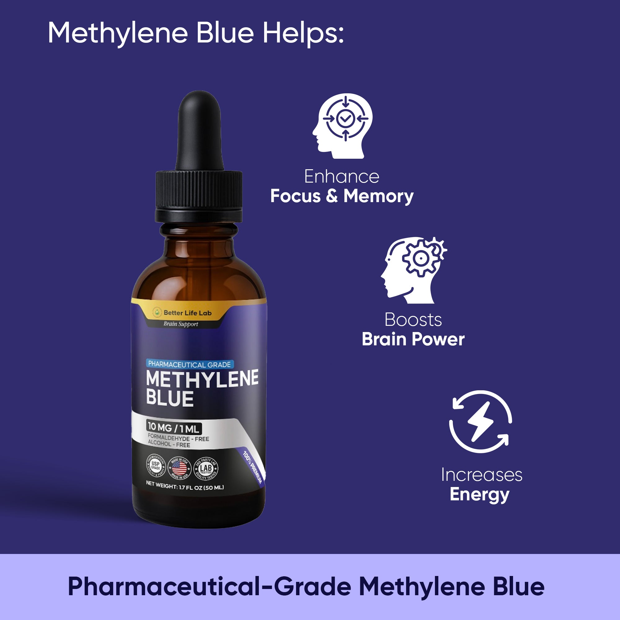 Ultra-Pure, Lab-Tested Methylene Blue – Enhance Cognitive Function, Boost Cellular Energy & Support Longevity with 99.9% Pharmaceutical-Grade Quality